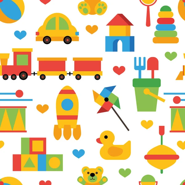 Toys Seamless Pattern Preschool Activity Children Objects Yellow Rubber Duck — 스톡 벡터
