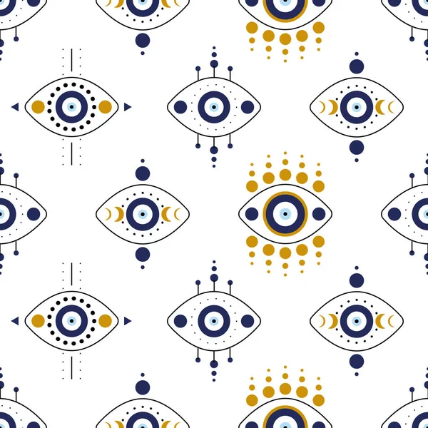 Greek Evil Eye Vector Symbol Protection Seamless Pattern Turkish Nazar — Vetor de Stock