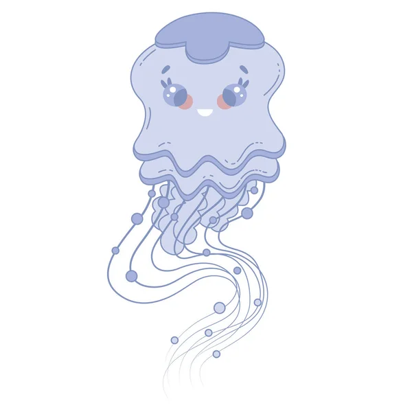 在白色背景下孤立的漫画滑稽水母的矢量图解 Kawaii 水母在水下海底世界 — 图库矢量图片