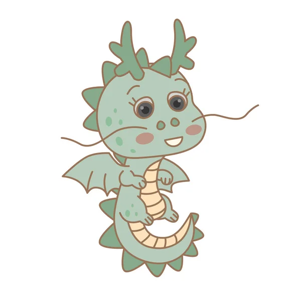 Green Dragon Symbol 2024 Cute Chinese Dragon Horoscope Sign Cartoon — Stock Vector