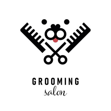 Köpek bakımı. Hayvan stili, kuaför, kuaför, evcil hayvan dükkanı tabelaları. Makas hayvan.