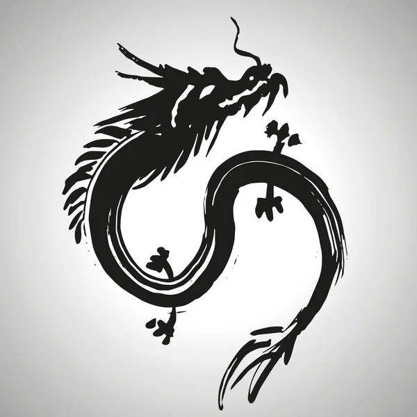 Dragon 2024 Brush Stroke Vector Illustration Ink Art Chineses Year — Stock Vector