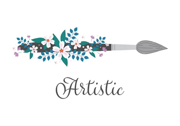 Çiçekli Boya Fırçası Boya Aleti Fırçası Sanatçı Fırçası Resim Resim — Stok Vektör
