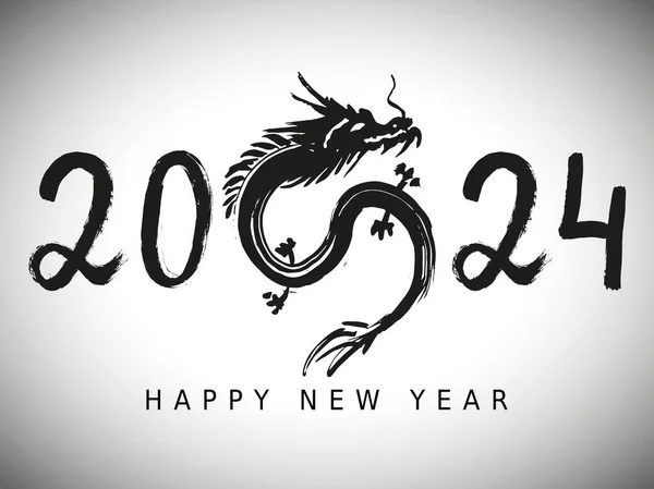 Happy Chinese New Year 2024 Year Dragon Zodiac Sign Hand — Stock Vector