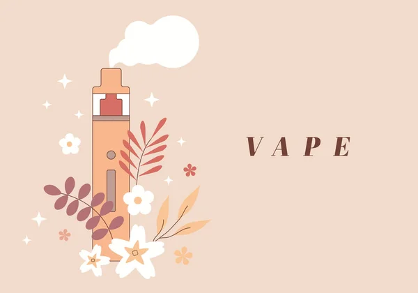 Signo Aspiración Símbolo Ilustración Vectorial Cigarrillo Electrónico Con Flores Vaporizador — Vector de stock