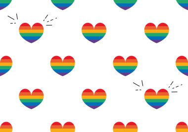 Gökkuşağı kalpli, kusursuz gey LGBT modeli. LGBT gökkuşağı bayrağı kalp şekli kusursuz. LGBT topluluğu için vektör arkaplanı