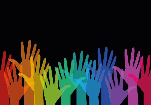 Celebrating Pride Month Colorful Rainbow Hands Black Background Lgbt Pride — Stock Vector