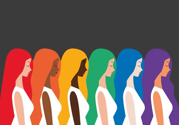 Λοατ Κορίτσια Ουράνια Μαλλιά Ομοφυλοφιλικές Σχέσεις Παρέλαση Υπερηφάνειας Πολύχρωμο Λάβαρο — Διανυσματικό Αρχείο