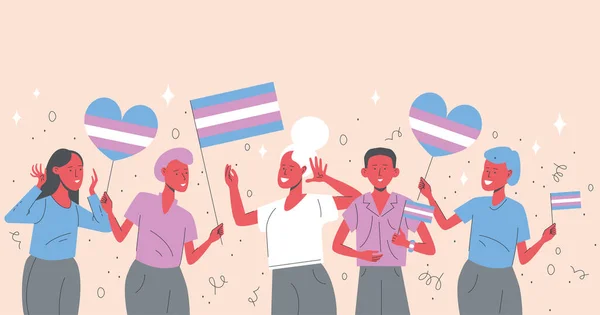 Трансгендерні Люди Пишаються Прапорами Трансгендерні Люди Пишаються Прапорами Люди Підтримують — стоковий вектор