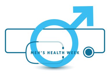 Erkek Sağlığı Haftası. Blue Mens işareti ve kurdele. Erkek sağlık haftası kartı veya geçmiş