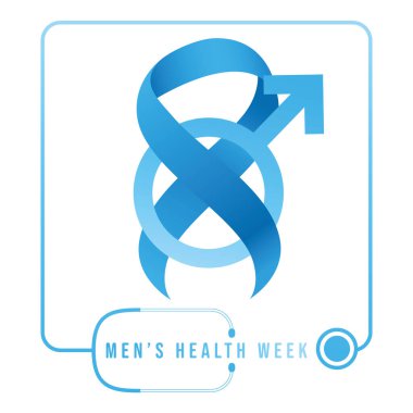 Erkek Sağlığı Haftası. Blue Mens işareti ve kurdele. Erkek sağlık haftası kartı veya geçmiş