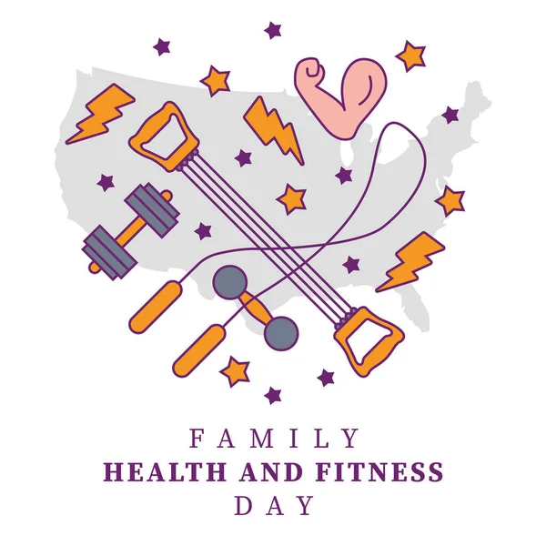 Tag Der Familiengesundheit Und Fitness Usa Karte Und Fitness Schilder — Stockvektor