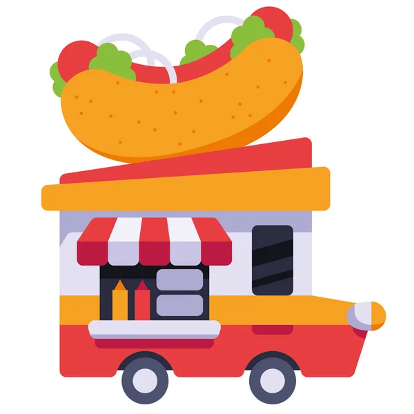 ファーストフードのホットドッグトラック 大きなおいしいホットドッグ フードトラック Hot Dog — ストックベクタ