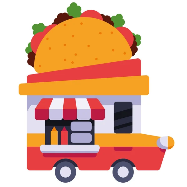 Taco Mexicano Desenho Ilustração Vetorial Comida Mexicana Camião Comida Móvel — Vetor de Stock