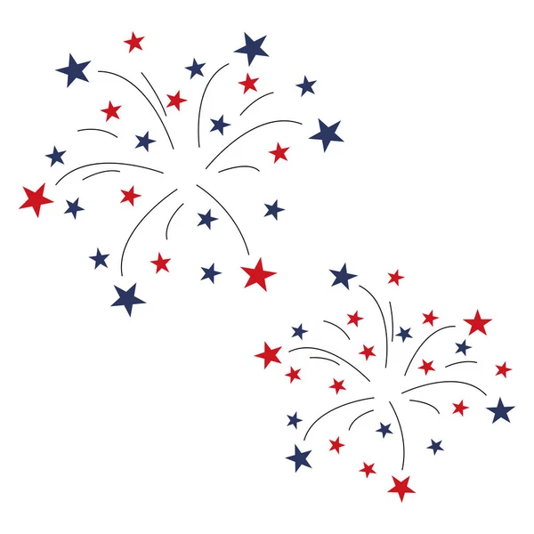 7月4日愛国的な花火7月4日の赤い星の青い花火 アメリカのお祝い — ストックベクタ