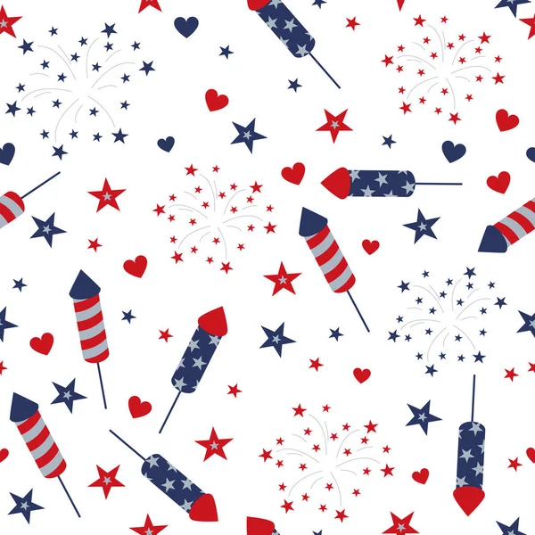 アメリカ独立の日へのシームレスな背景 大統領の日だ 独立記念日のためのシームレスなパターン アメリカ国民の祝日7月4日 アメリカのデザインシームレスパターン — ストックベクタ