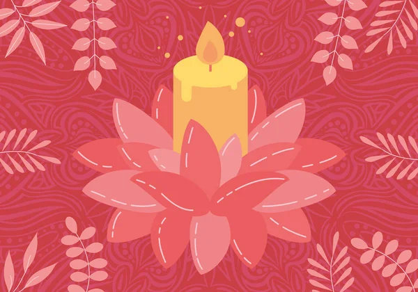 ディワリだ ベサックの日だ キャンドルと蓮のシンボルアイコンのデザイン 仏プルーニマ ハスの花と燃えるろうそく — ストックベクタ