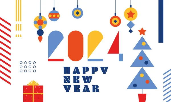 Feliz Año Nuevo 2024 Ilustración Vectorial Diseño Colorido Estilo Moda — Archivo Imágenes Vectoriales