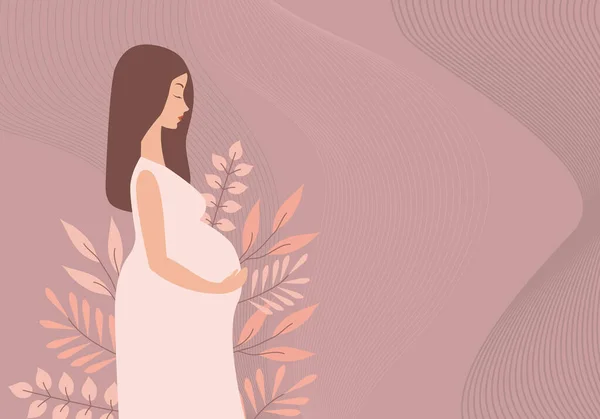 コピースペース 妊娠の概念 親と美しい妊娠中の女性のバナー ベクトルフラットイラスト ピンクの背景 産前産後 赤ちゃん — ストックベクタ