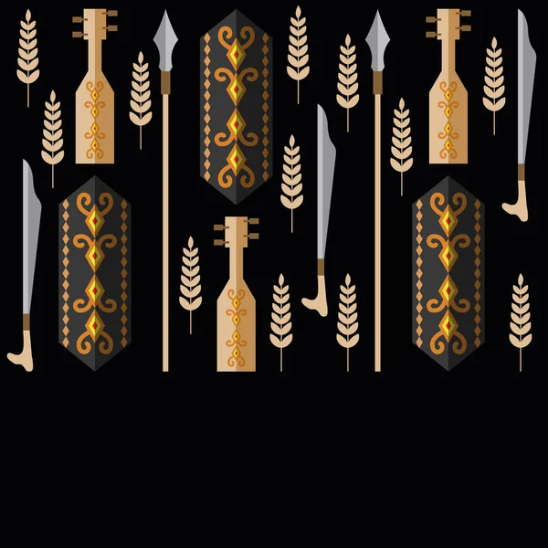 Gawai Dayak Perisai Pedang Dan Pipa Ledak Hari Gawai - Stok Vektor
