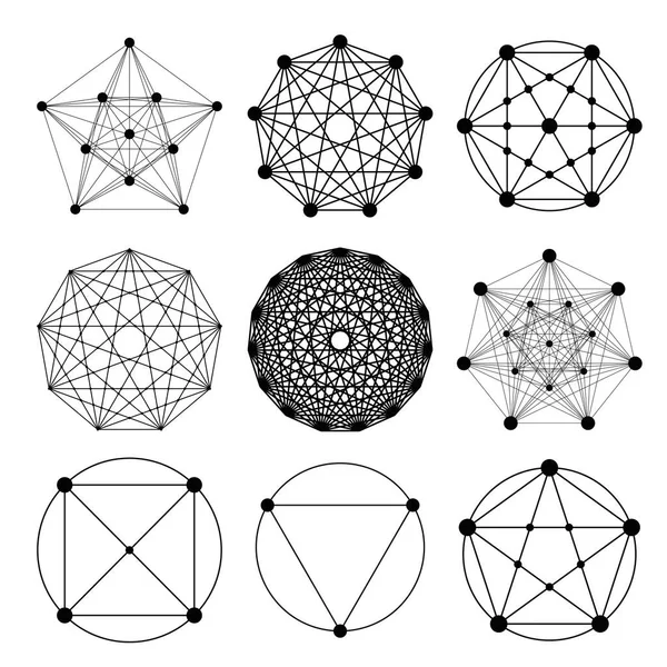 Σύνολο Γεωμετρικών Εικόνων Τατουάζ Σύνολο Εννέα Συμβόλων Ιερής Γεωμετρίας Γραμμικός — Διανυσματικό Αρχείο