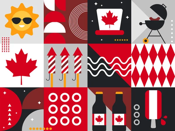 メープルの葉を持つカナダの日の背景 7月1日の祝日のデザイン カナダのお祝いのシンボル — ストックベクタ