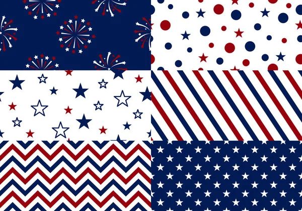シームレスなパターンセット 青いアメリカの背景に星と赤と白のストライプ 記念の日 退役軍人の日 マーティン ルーサー キング デーとコロンバスの日 独立記念日のための愛国的背景 — ストックベクタ