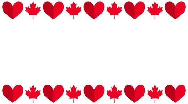 メープルの葉と心を持つカナダの日の背景 カナダのビクトリア デーのお祝いの背景 7月1日祝日デザイン — ストックベクタ
