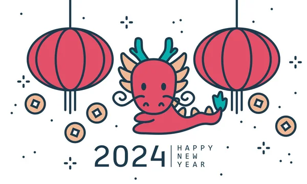 Chinese New Year 2024 New Year Dragon Horoscope Sign 2024 — Stock Vector