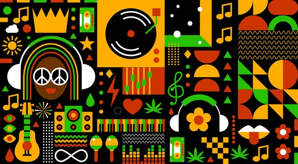 Ρασταφαριανό Υπόβαθρο Ρέγκε Σχεδιασμός Μουσικής Για Reggae Πάρτι Φεστιβάλ Ραδιοφωνικό — Διανυσματικό Αρχείο