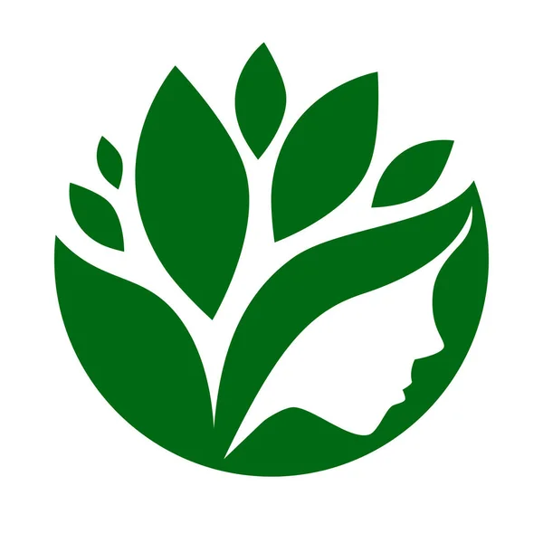 绿叶与脸 生态友好的商业公司图标 生态设计 自然的象征 生物标志 徽标设计矢量模板 美容的生态自然元素 — 图库矢量图片