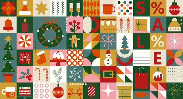 Simboli Natale Buon Natale Ciao Natale Astratto Sfondo Geometrico Con — Vettoriale Stock