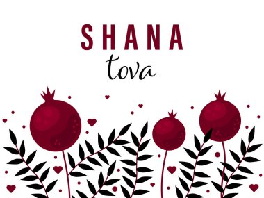 Yahudi Yeni Yılı için nar kokulu tebrik kartı, Shana Tova, Rosh Hashanah. Vektör illüstrasyonu