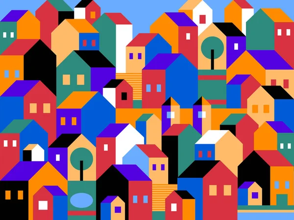 Seamless Pattern Houses Seamless Pattern Town Houses Vector Background Cartoon — Stock Vector