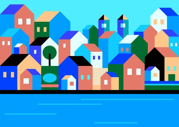 Krásné Zázemí Domy Bezproblémový Vzor Městskými Domy Vektorové Pozadí Kresleným — Stockový vektor