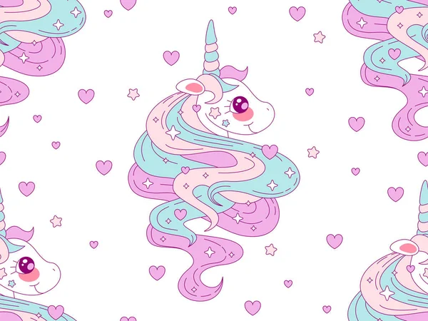 Seamless Pattern Unicorn Cute Background Hearts — Stock Vector