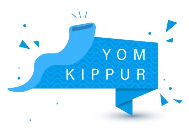 Yahudi bayramı, Yom Kippur. Kefaret ve Shofar borusu günü. Mavi kağıt pankart, imzala