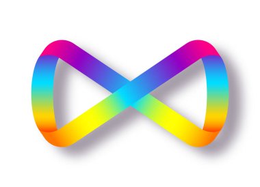 Otistik Gurur Günü. Renkli gökkuşağı sonsuzluğu. Gökkuşağı Sonsuzluk sembolü. Sonsuzluk işareti renk spektrumu. Sonsuzluk işareti şeklinde gökkuşağı gradyanı. Nöroçeşitlilik Sembolü