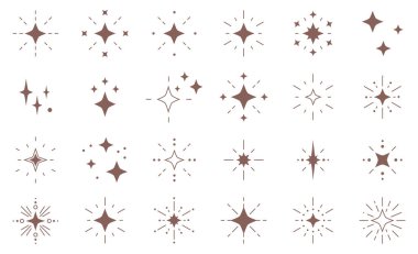 Sparkle Star Icon Set. Different forms of stars, constellations, galaxies. Sparkles and Stars Set Collection. Sparkling star icon set clipart