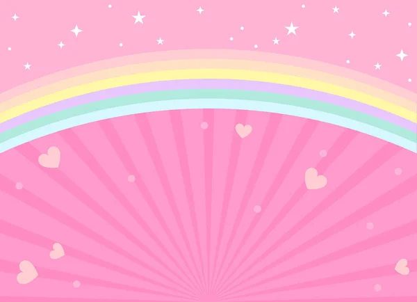 Abstract Roze Achtergrond Met Kleine Sterren Regenboog Hartjes Decoratie Banner — Stockvector