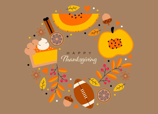Happy Thanksgiving Autumn Holiday Design Pumpkin Pumpkin Pie American Football — Stock Vector