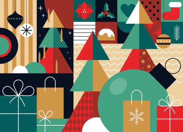 Noel Sembolleri Mutlu Noeller Noel Soyut Geometrik Arka Planı Basit — Stok Vektör