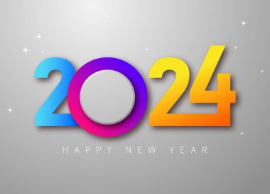 Mutlu yıllar 2024 vektör illüstrasyonu. Renkli tasarım, moda tarzı, 2024 takvimi