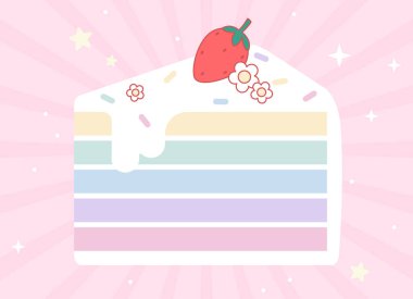 Soyut pembe arkaplan ve gökkuşağı pastası çizimi. Soyut pembe arka plan. Dekorasyon pankartı, Lol 'un sürpriz bebek stili. Davet kartı şablonu