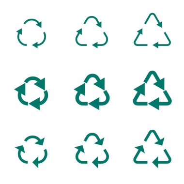 Beyaz arka planda geri dönüşüm sembolü ya da koruma yeşili işareti. Ambalajdaki vektör sembolü. Yeşil ekolojik geri dönüşüm oku. Yeşil daire oku, biyolojik geri dönüşüm işaretini tekrar kullan. Geri dönüşüm. Geri dönüşümlü plastik