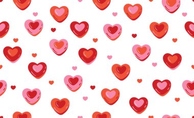 Kalpli kusursuz desen. Sevgililer Günü vektör desenleri. Kusursuz kalp deseni. Kalpli kusursuz vektör deseni. Güzel, pürüzsüz bir desen. Bitmek bilmeyen romantik baskı