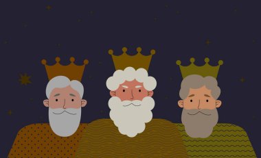 Üç Krallar Günü, Epifani. 6 Ocak, tatil arka plan vektör çizimi. Epifani bayramı. Üç bilge adam önce bebek İsa 'yı gördü ve ona hediyeler getirdi.