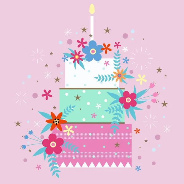 Birthday cake and flowers. Party holiday background. Birthday party. Party decoration. Cute pink design