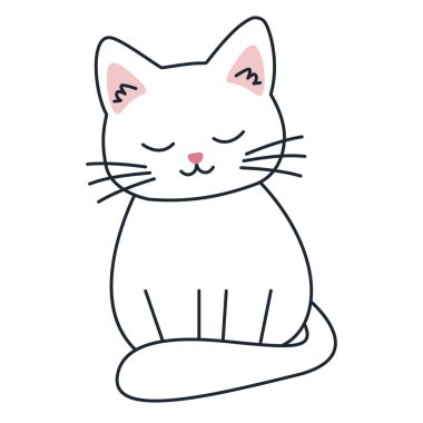 Komik şirin kedi. Sevimli beyaz kedi. Çizgi film stili