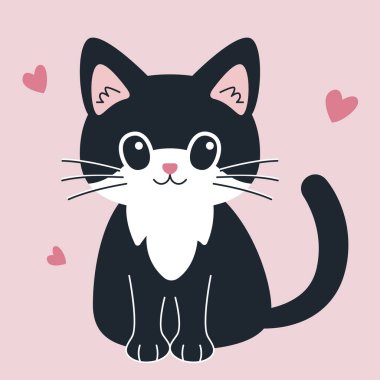 Komik sevimli siyah kedi. Kalpli şirin bir kedi. Çizgi film stili